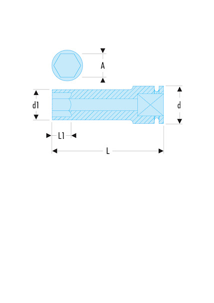 DOUILLE IMPACT 3/4' LONG 6PT 21MM